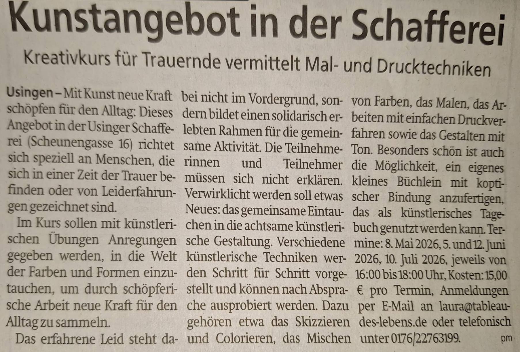 Kunstangebot in der Schafferei
