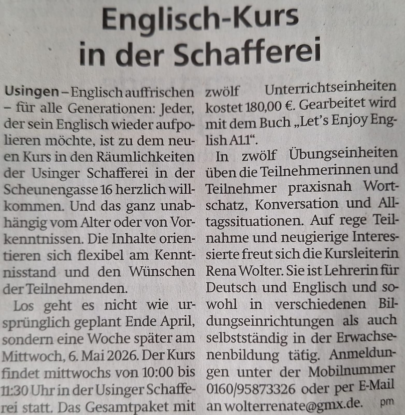 Englisch-Kurs in der Schafferei